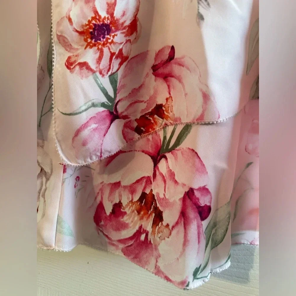NWT CUPCAKES and CASHMERE Rose Embellished Blouse SMALL Pink Red Tiered S Neck - Picture 11 of 16